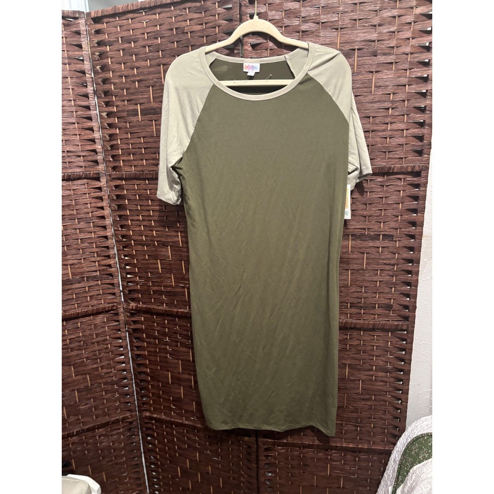 Lularoe Julia Dress XL Olive Green Khaki Raglan Sleeve Casual Comfy
